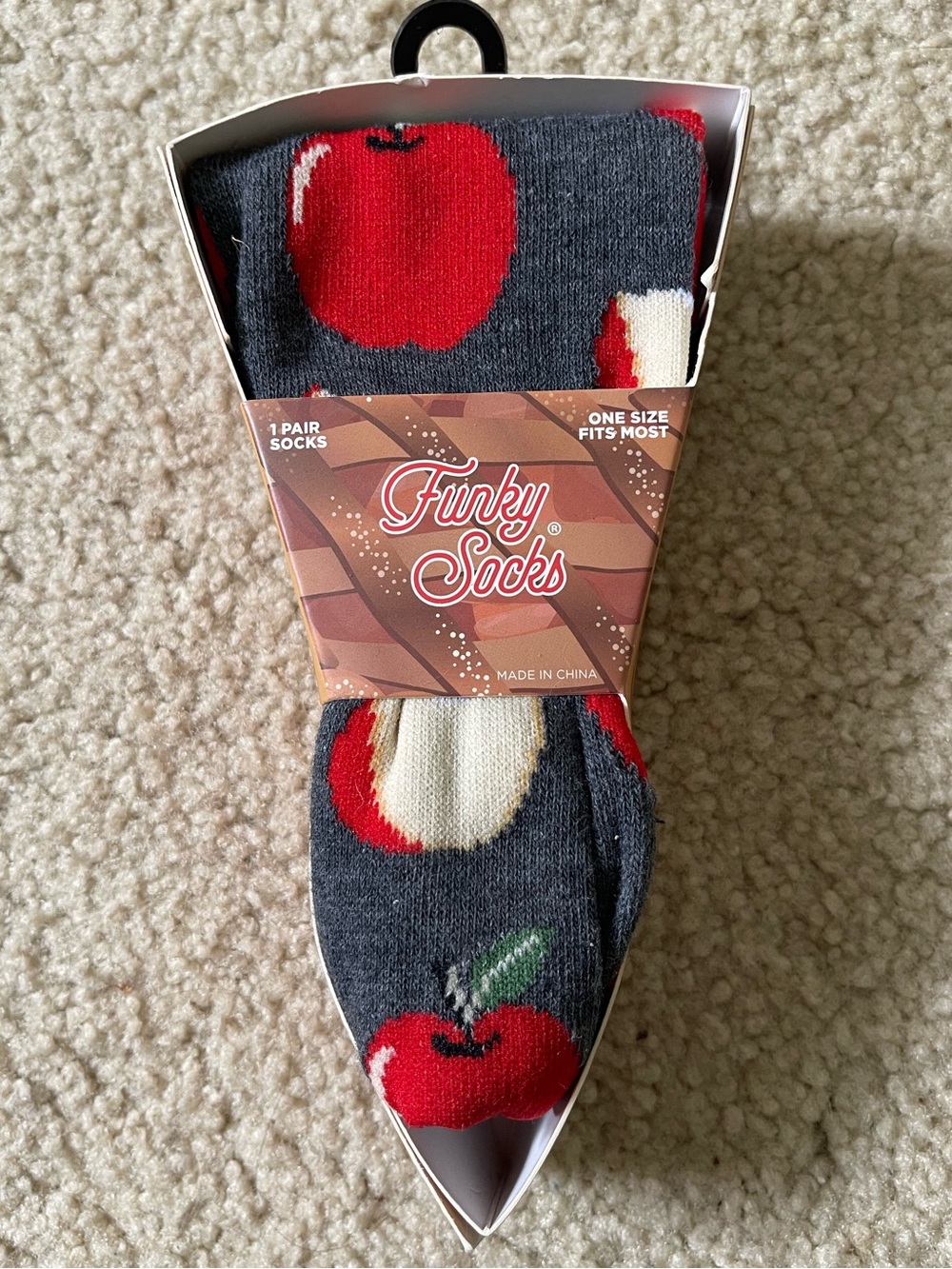 Funky Socks - One Size Fits Most
Men's Apple Crew Socks - Gray & Red